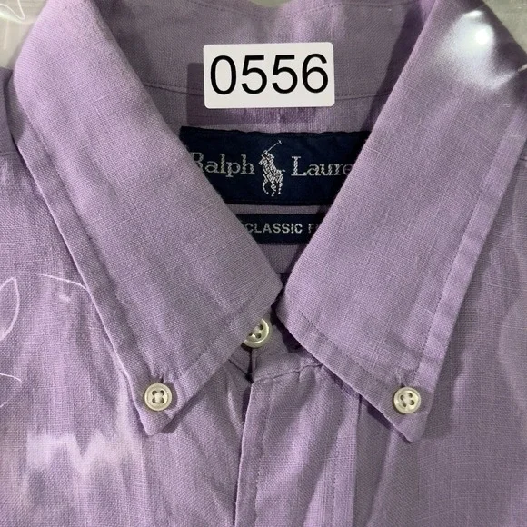 Ralph Lauren Mens Linen Shirt Med Lilac Classic Fit Button Down Long Sleeve Pony - Picture 10 of 10
